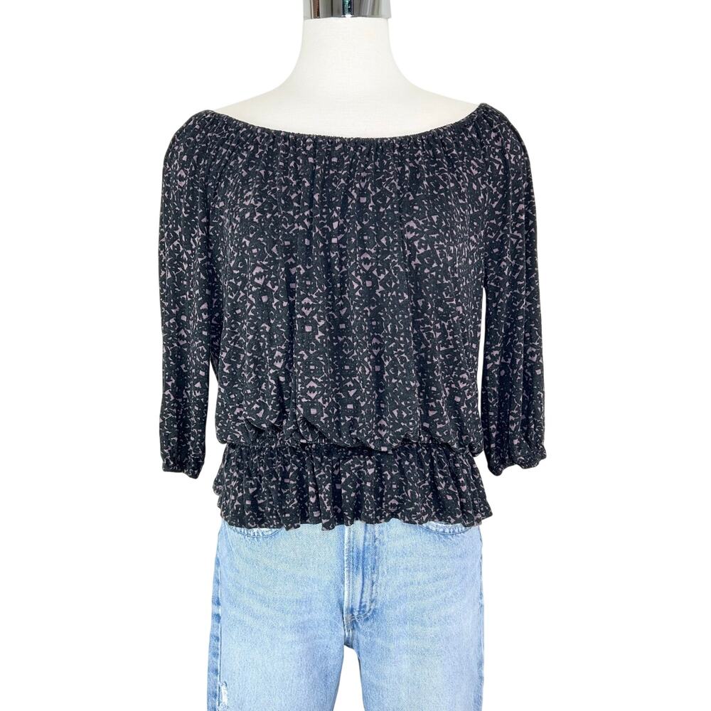 Joie Printed Top‎ Women's XS Elasticized Neckline Waist Off Shoulder